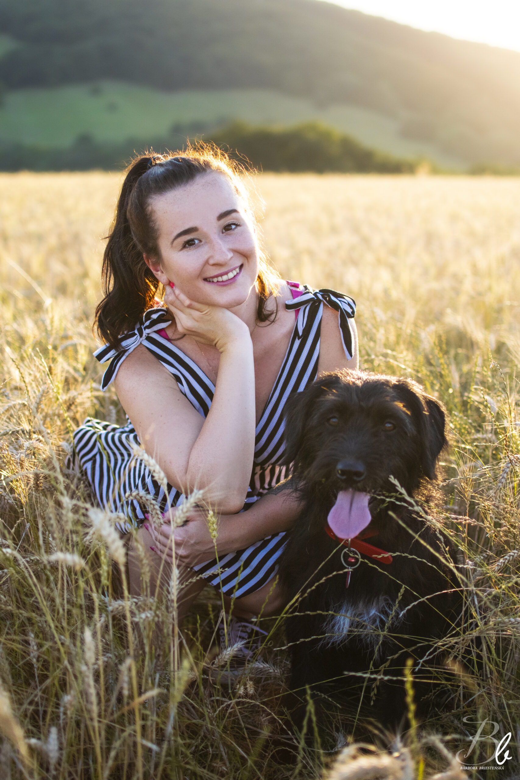 Girl, Field, Dog