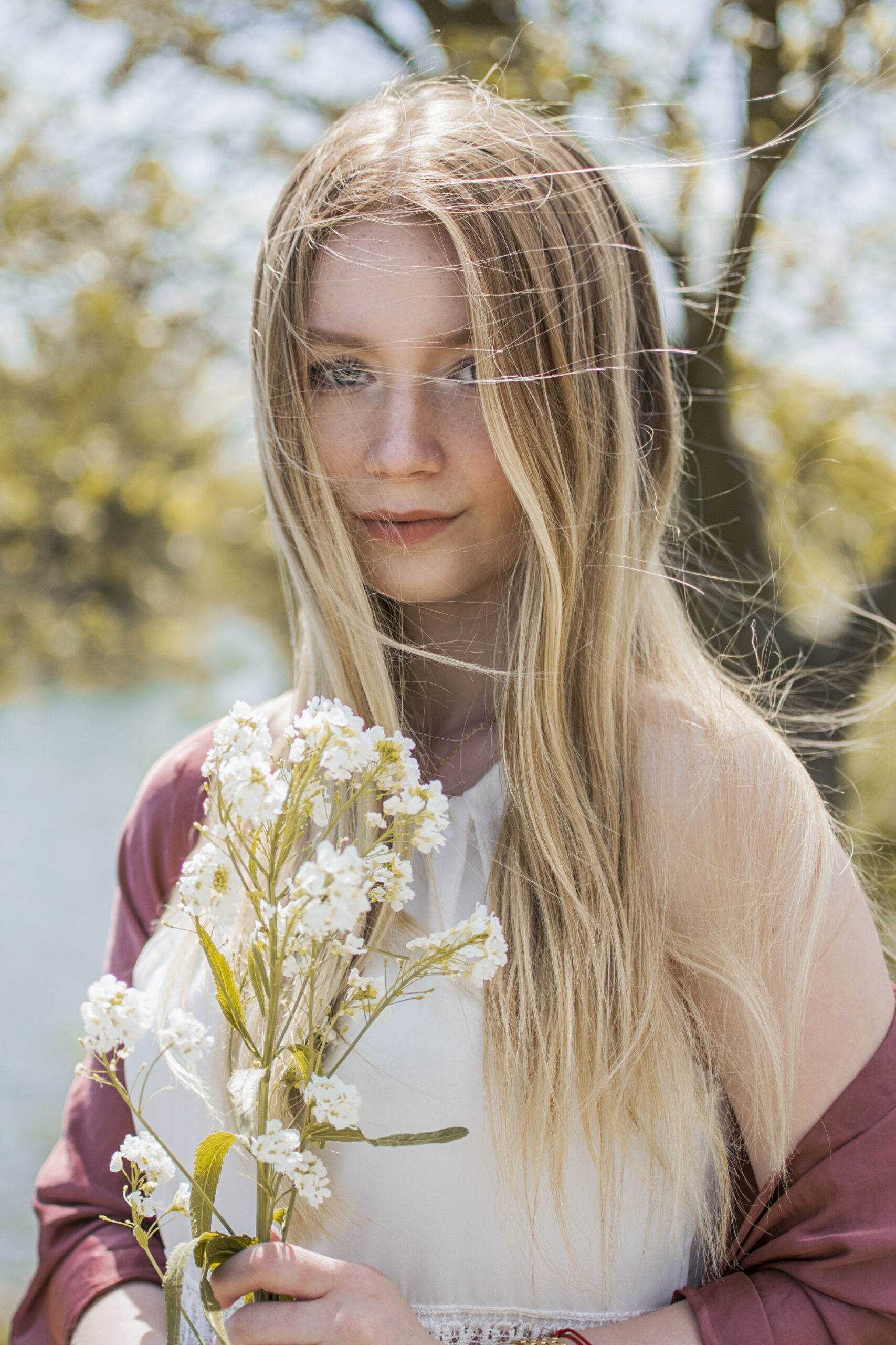 Blonde, Girl, Portrait, Flowers